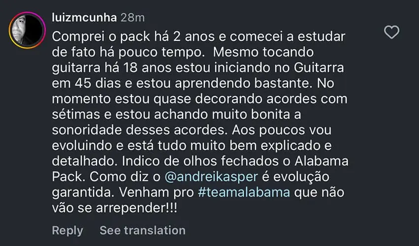 Print original do depoimento de aluno 9