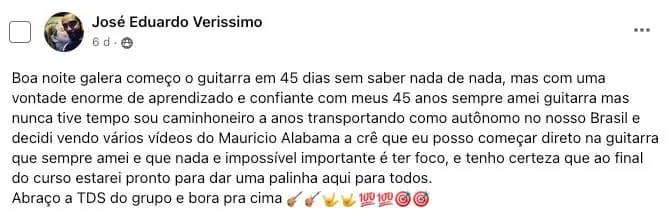 Print original do depoimento de aluno 15